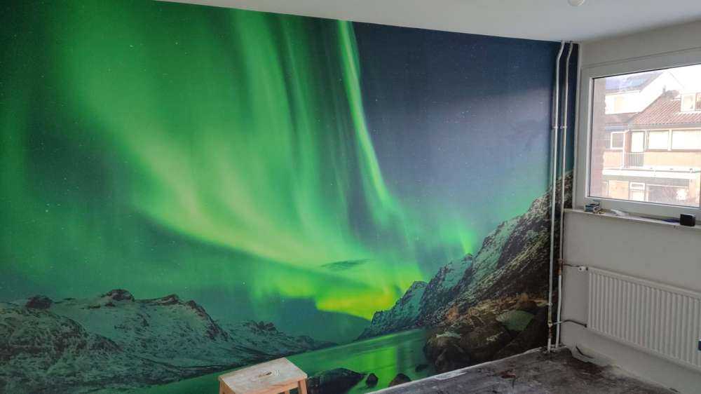 Nordlichter zwischen zwei Fjorden auf Fototapete