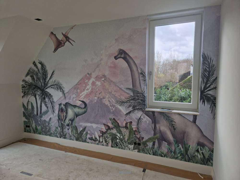 Dinosaurier bei einem Vulkan