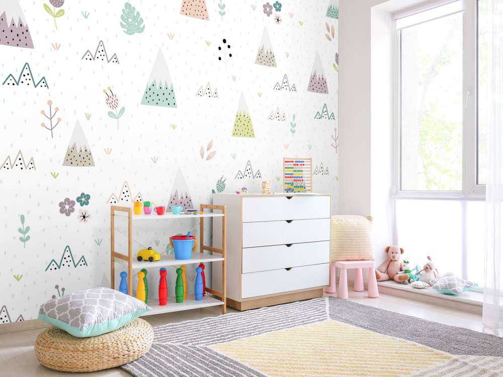 Berge, Pflanzen und Blumenmuster