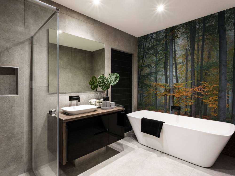 Herbstfarben im nebligen Wald