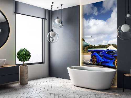Futuristisches Superauto am Flughafen