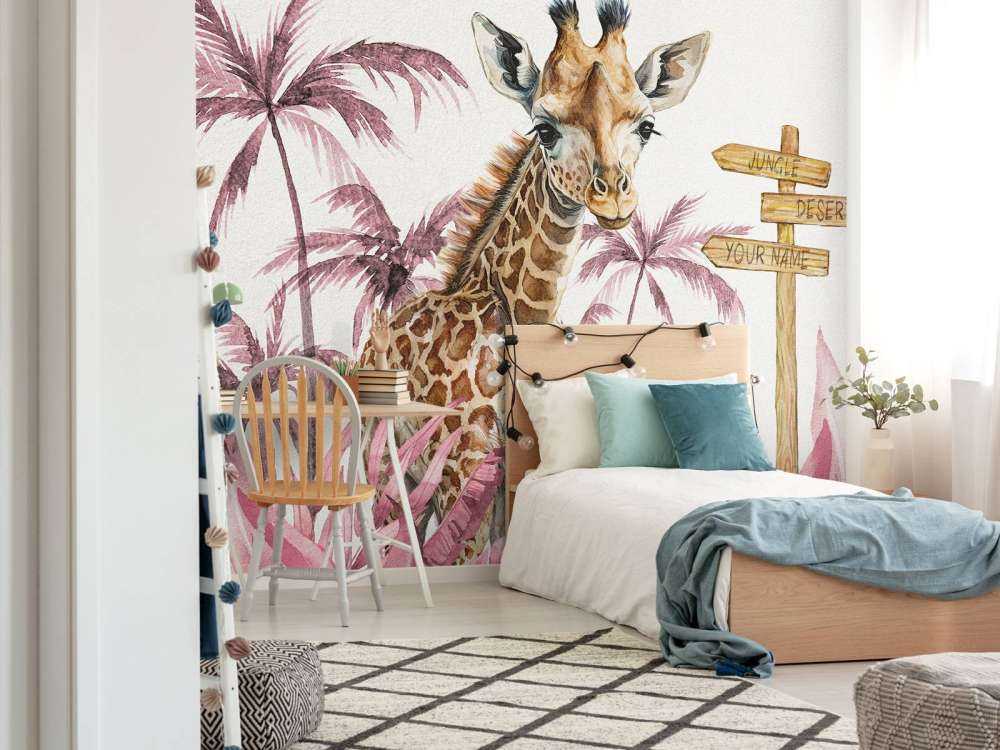 Baby-Giraffe im Dschungel rosa