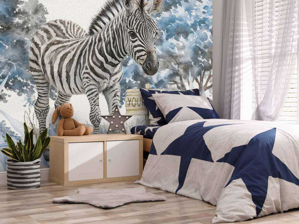 Junges Zebra in der Wildnis blau