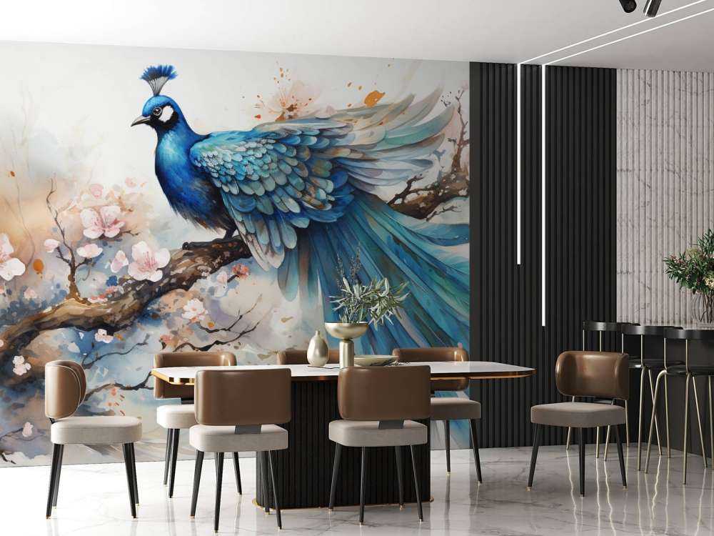 Pfau im Frühlingsnebel