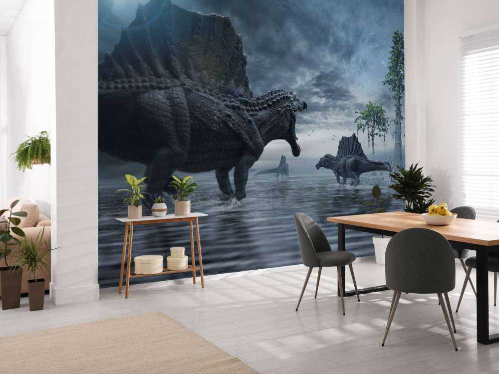 Spinosaurus-Gruppe in einem Jagdgebiet