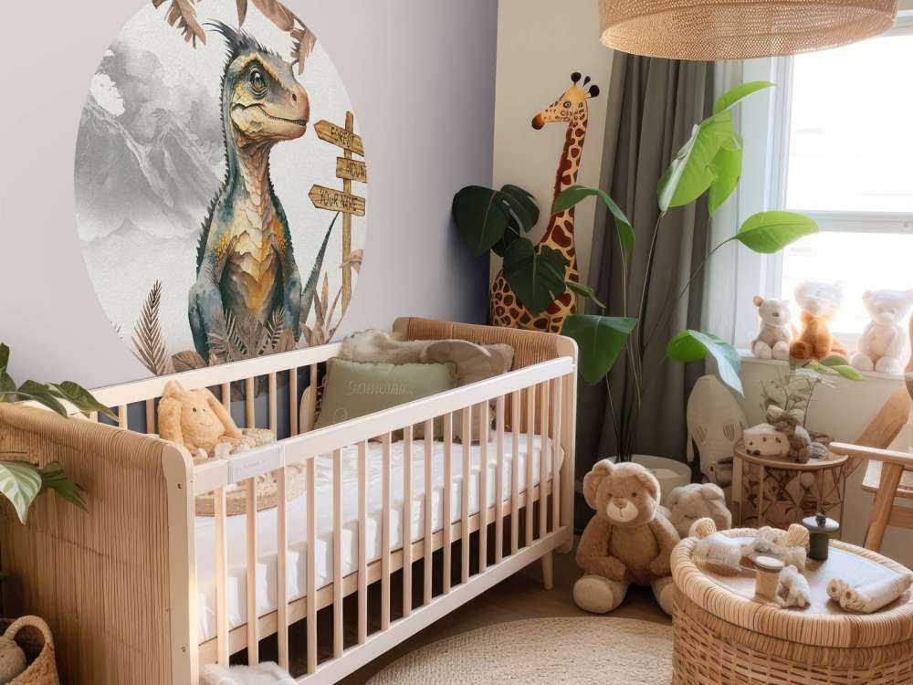 Baby-Velociraptor im taupefarbenen Dschungel