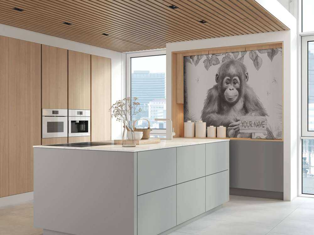 Orang-Utan-Baby im Dschungel beige