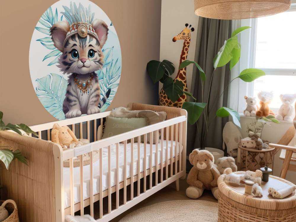 Babytiger und blaues Blatt