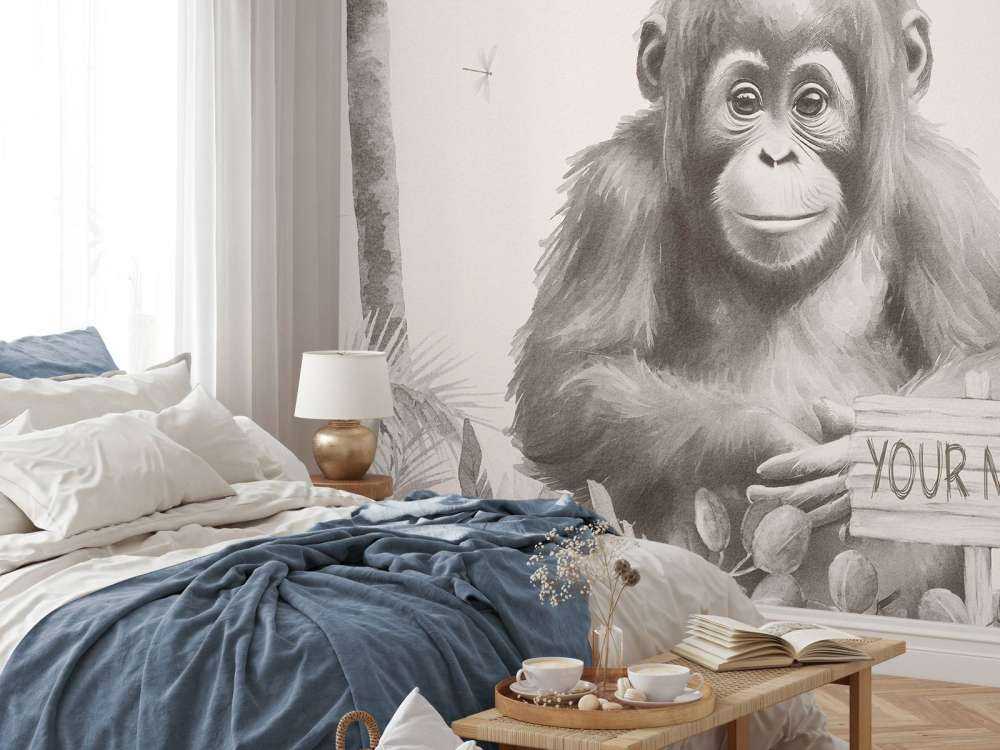Orang-Utan-Baby im Dschungel beige
