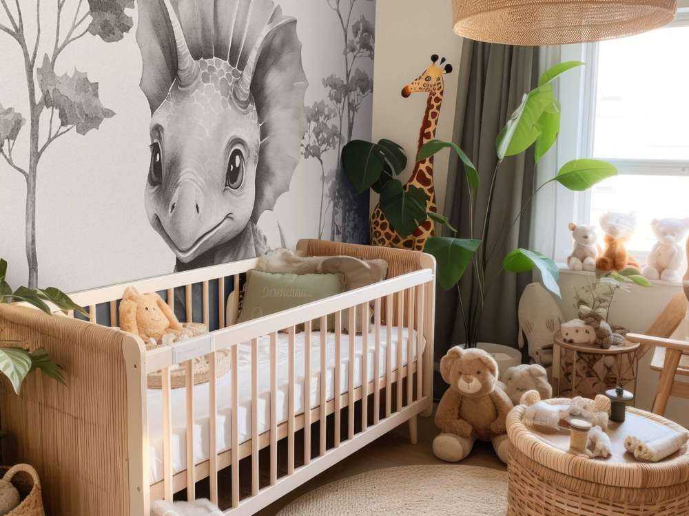 Baby-Triceratops im beigefarbenen Dschungel