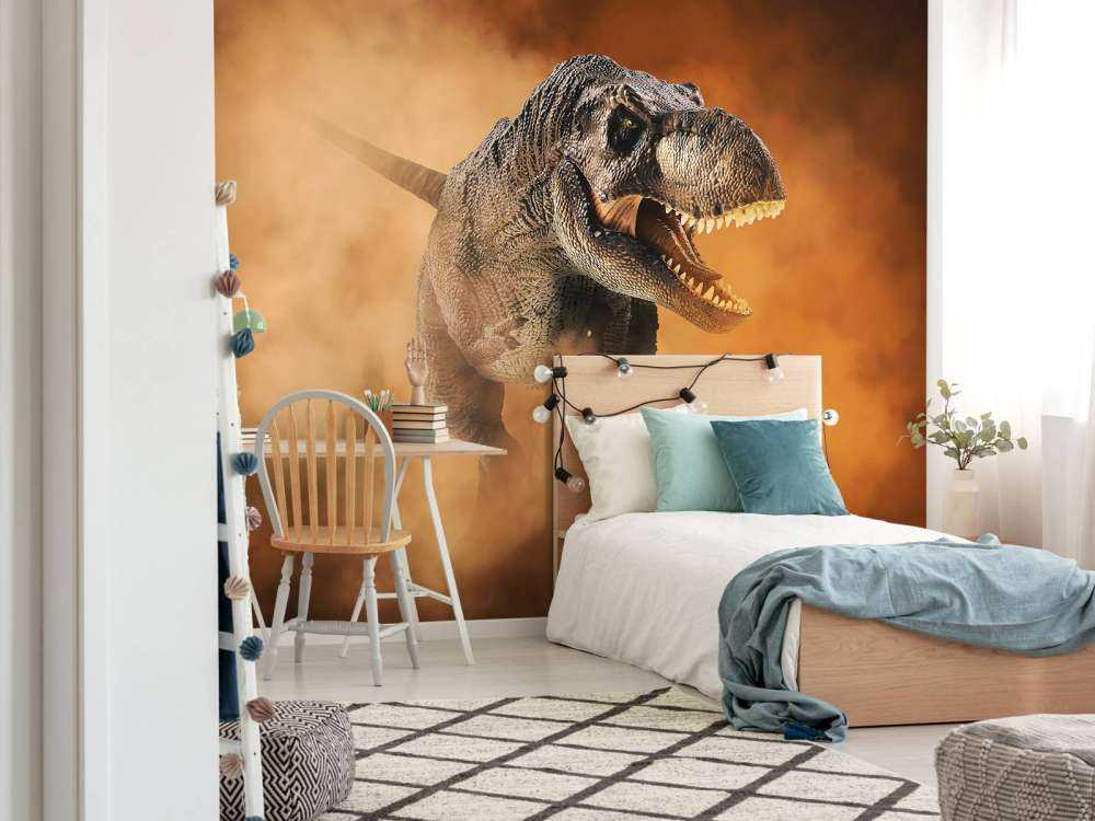 Tyrannosaurus läuft durch Rauch