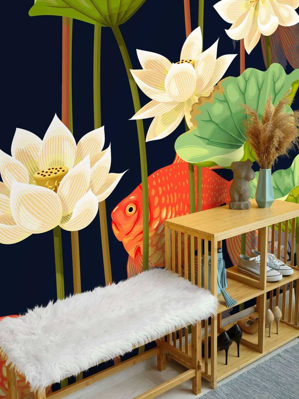 Lotosblumen und Fische