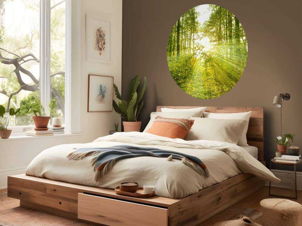 Sonnenstrahlen in einem grünen Wald