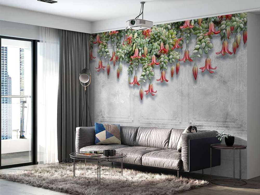 Exotische Blumen auf Beton