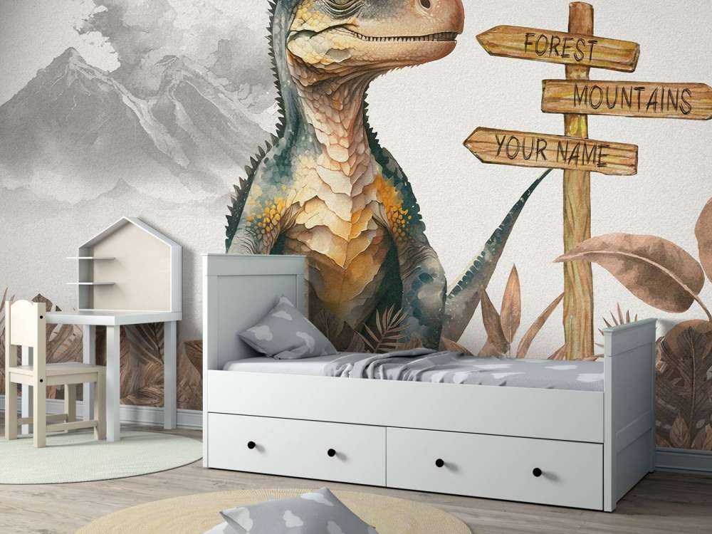Baby-Velociraptor im taupefarbenen Dschungel