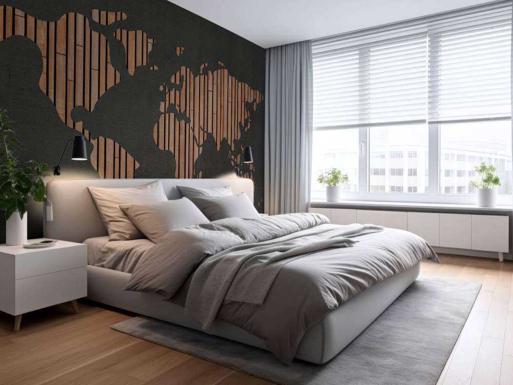 Weltkarte mit Holztafeln