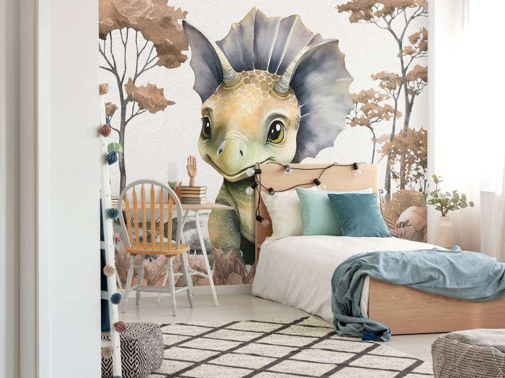 Baby-Triceratops im taupefarbenen Dschungel