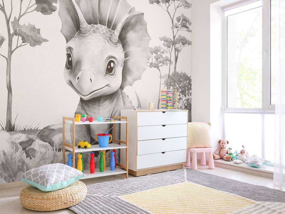 Baby-Triceratops im beigefarbenen Dschungel