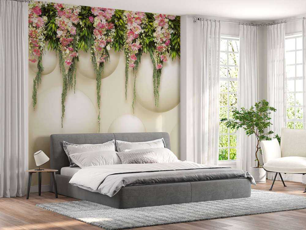 Hängende rosa Blumen an 3D-Wand