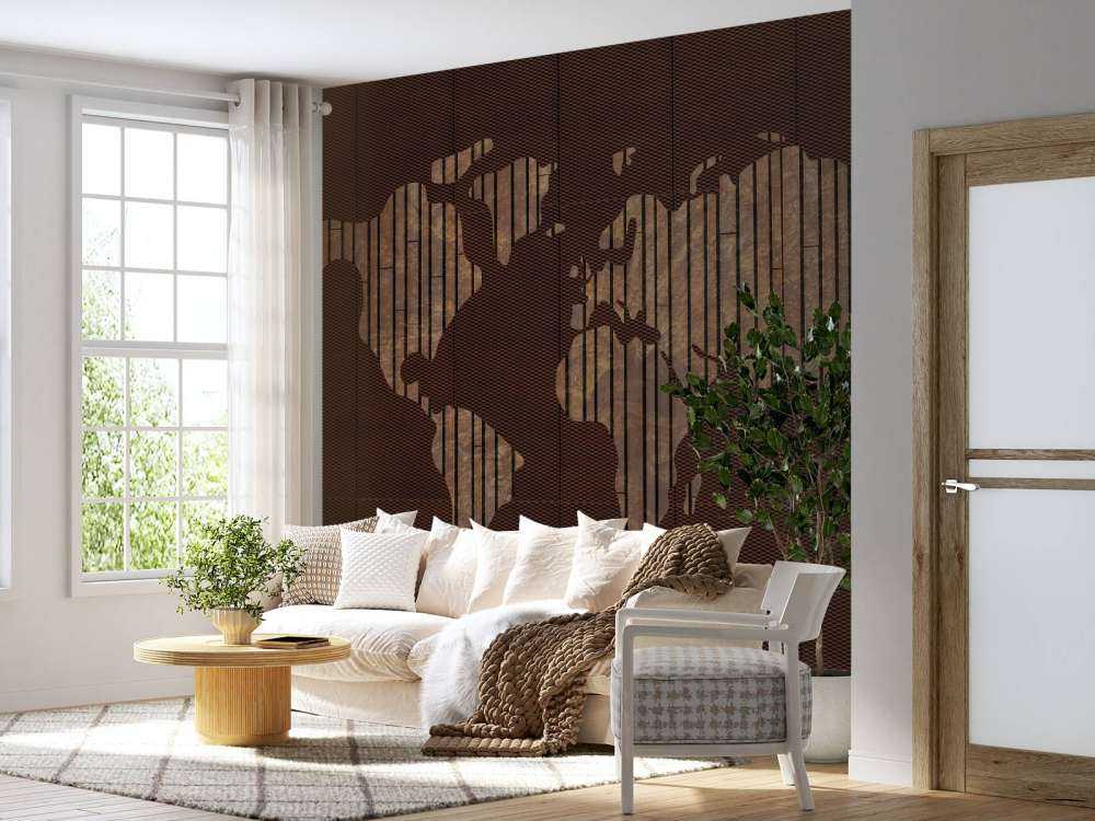 Weltkarte mit Holztextur