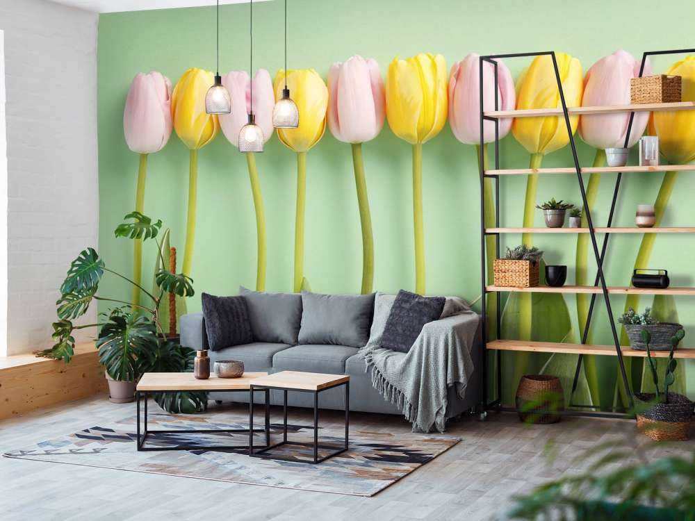 Tulpen auf minzgrüner Hintergrund