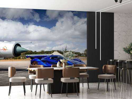 Futuristisches Superauto am Flughafen