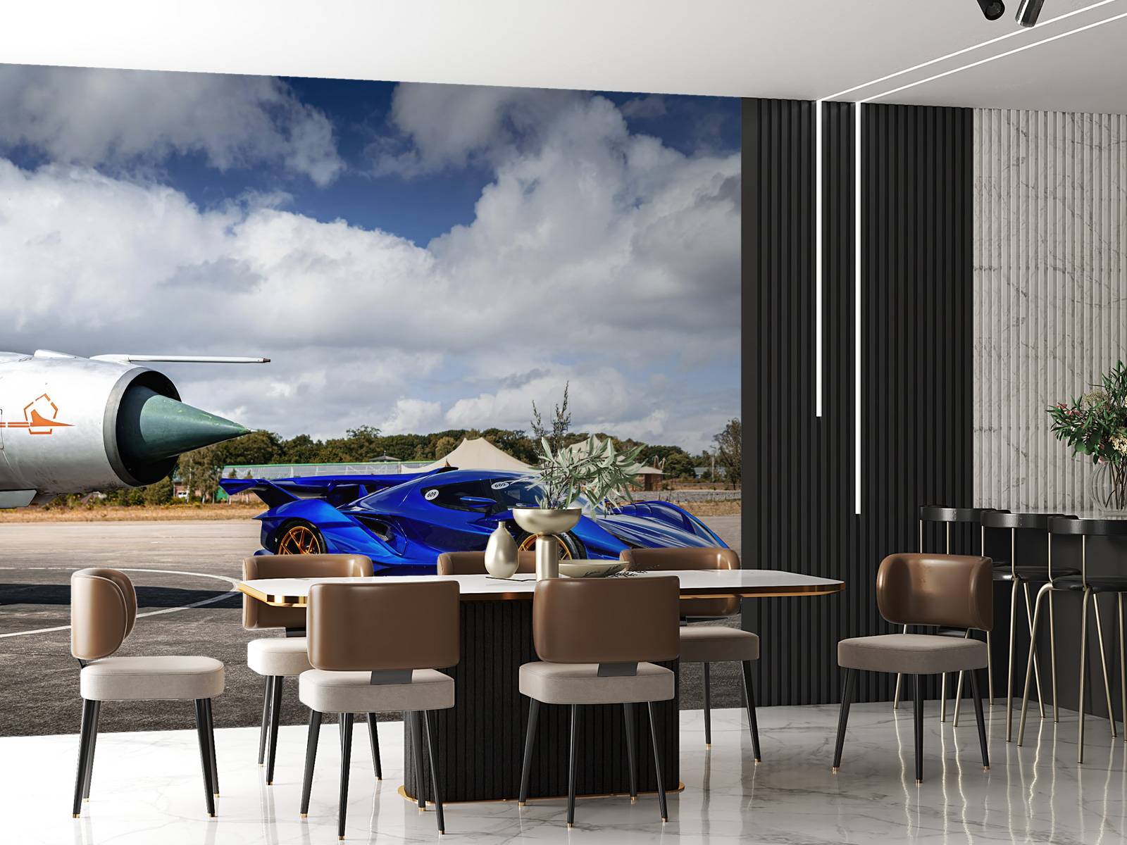 Futuristisches Superauto am Flughafen