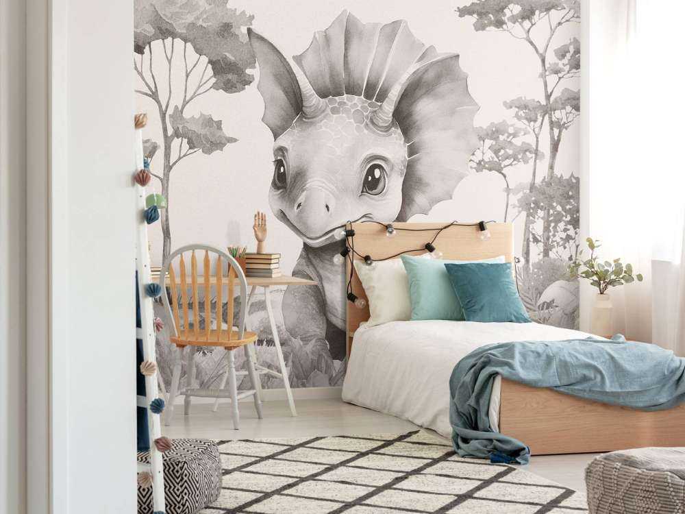 Baby-Triceratops im beigefarbenen Dschungel