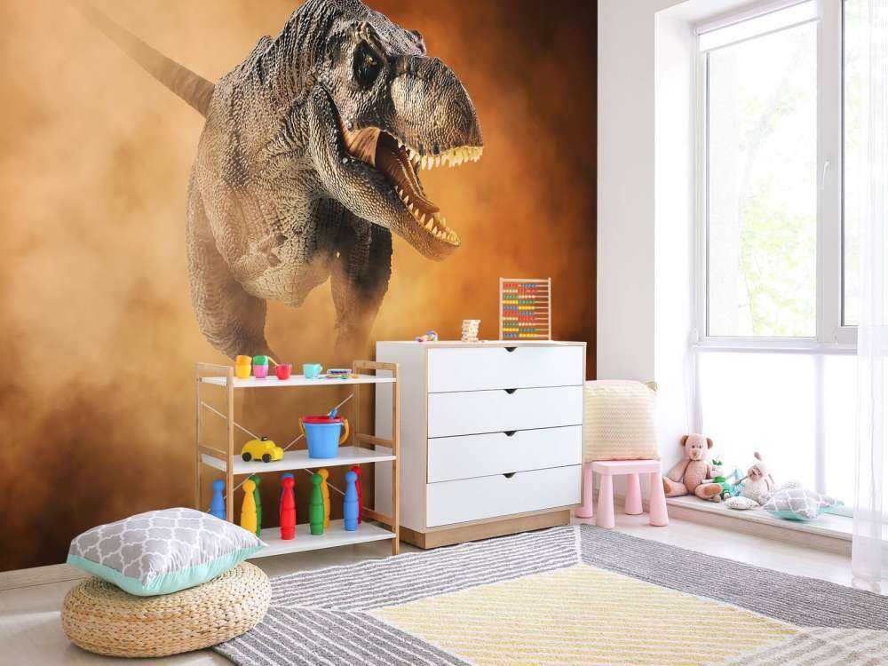 Tyrannosaurus läuft durch Rauch