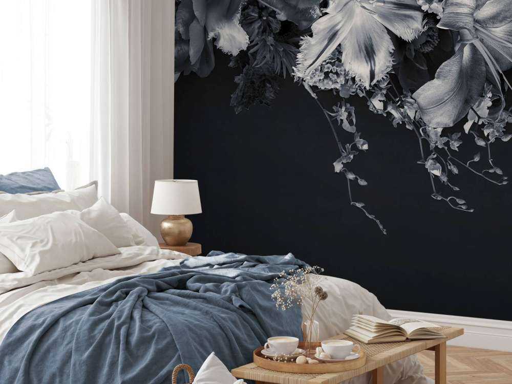 Zusammengesetzte Blumen in Schwarz und Weiß