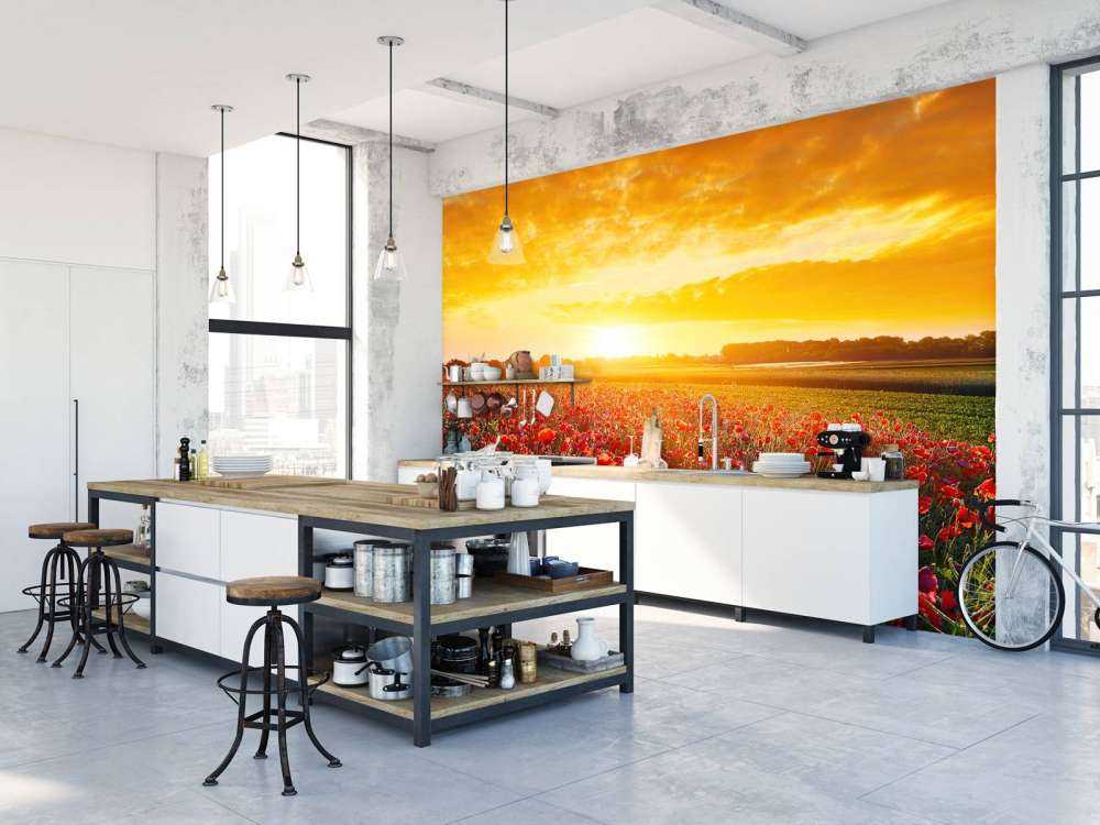 Mohnblumen und Sonnenuntergang