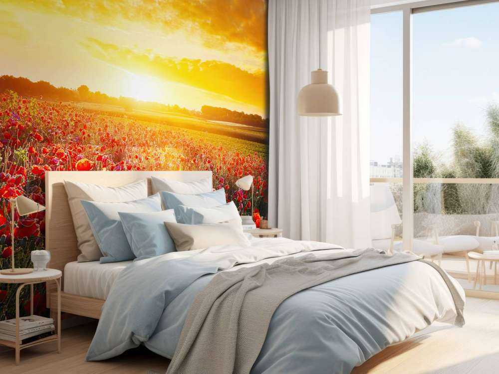 Mohnblumen und Sonnenuntergang