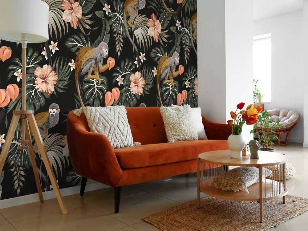 Tropische Blätter mit Affen