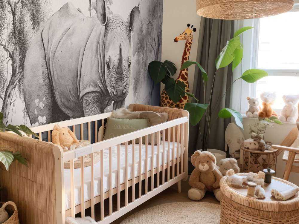 Baby Nashorn in der Savanne beige