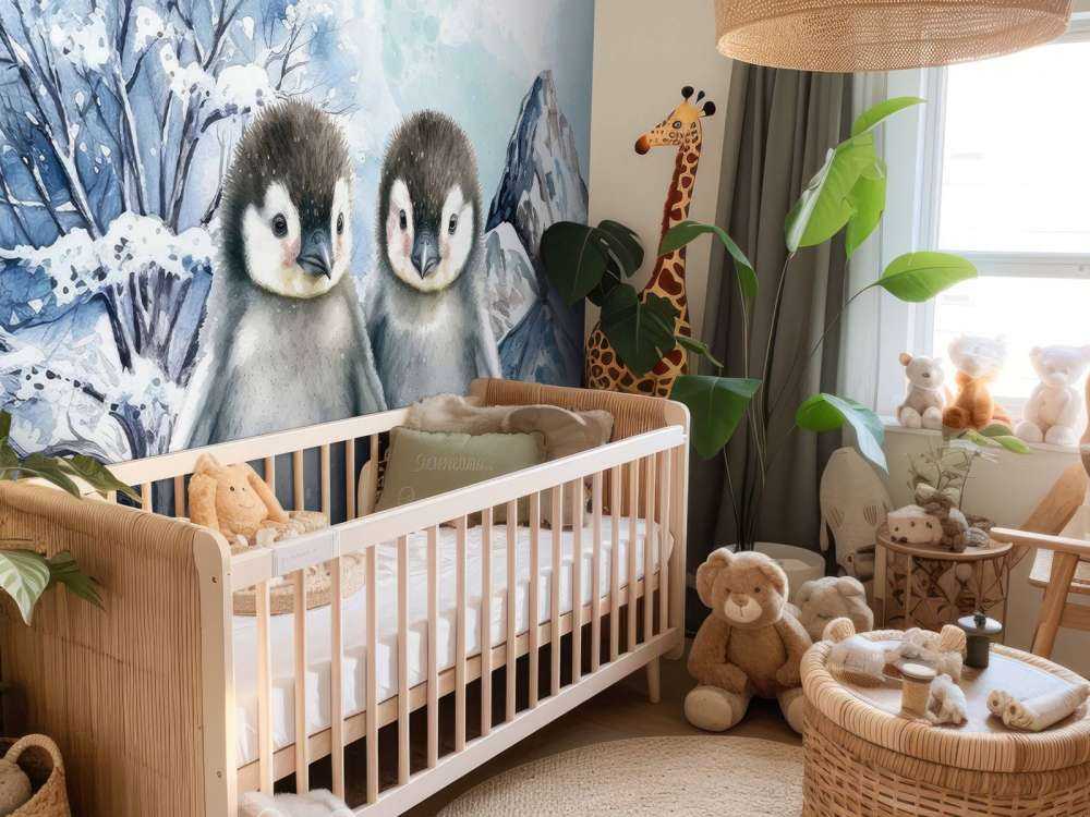 Schattige Pinguine im Winterlandschaft