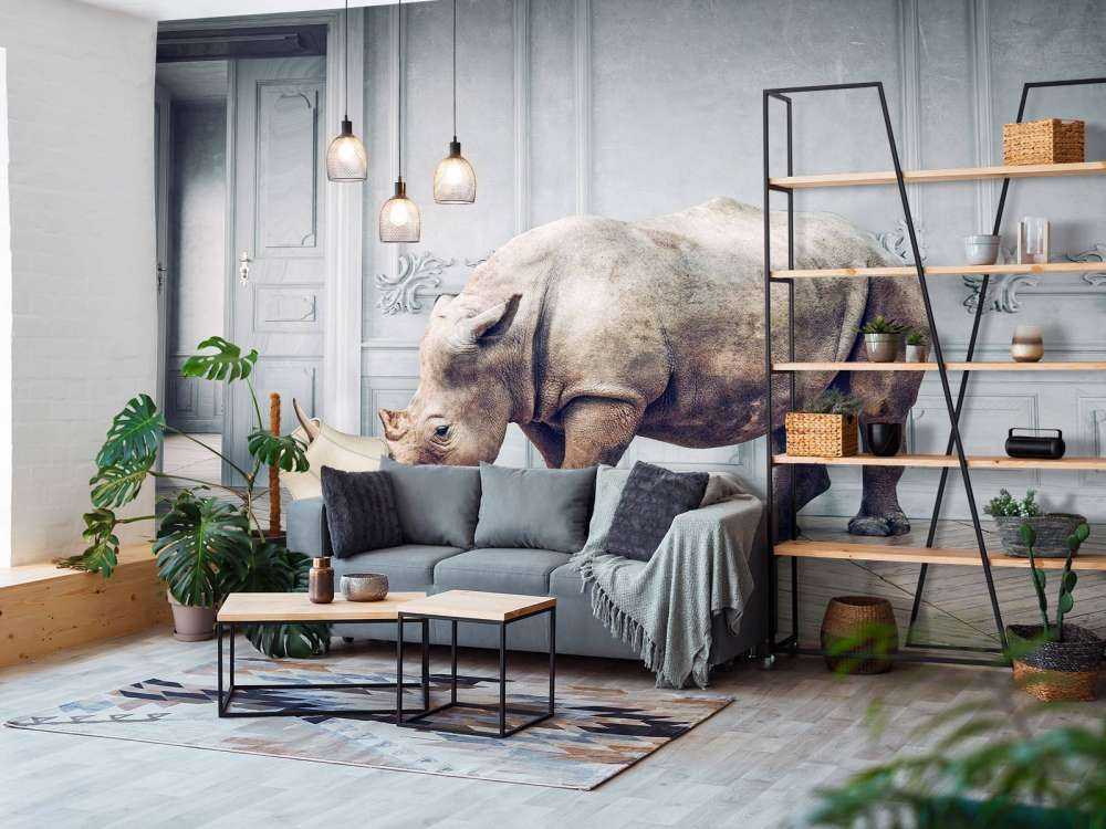 Rhinozeros mit Lampenschirm