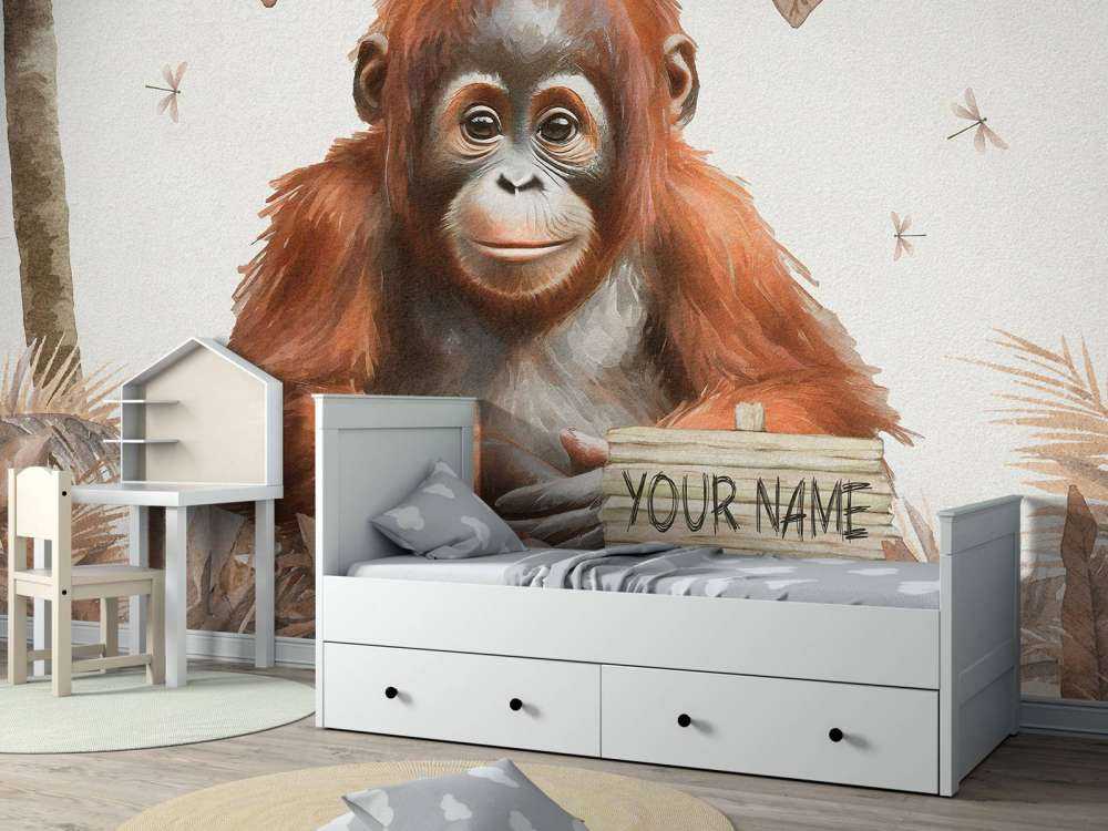 Junger Orang-Utan im Dschungel taupe