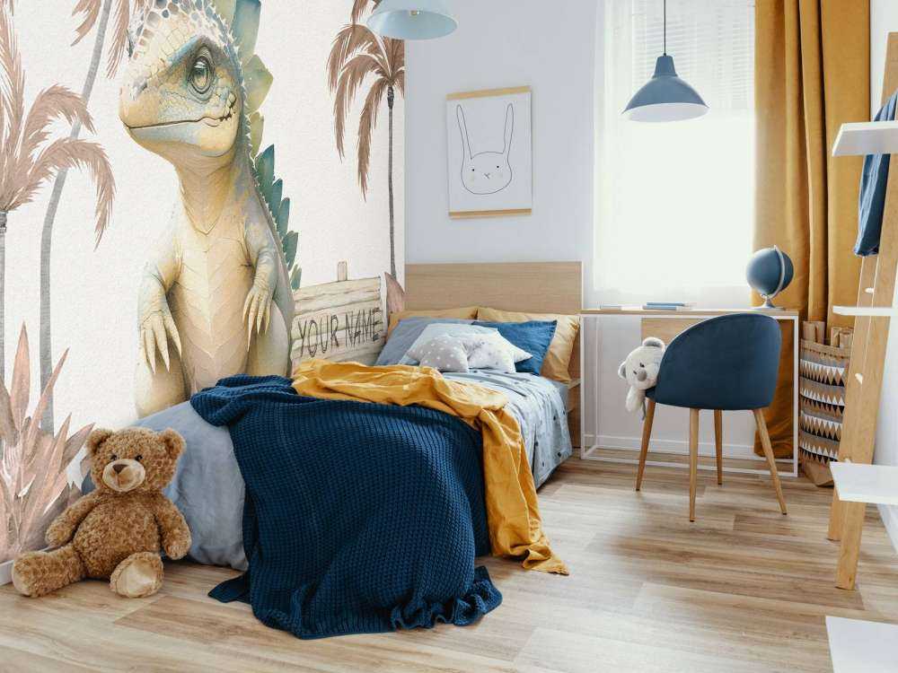 Baby-Stegosaurus im taupefarbenen Dschungel