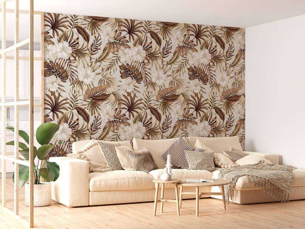 Tropische Blumen, beige
