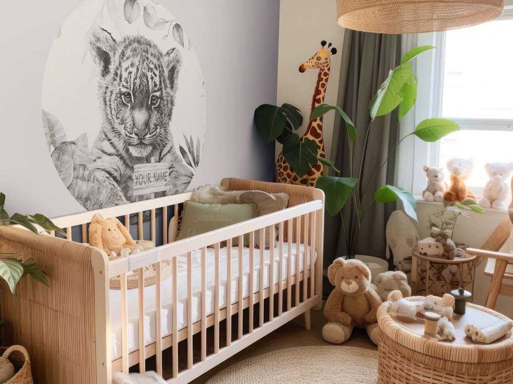 Niedlicher Tiger mit Pflanzen beige