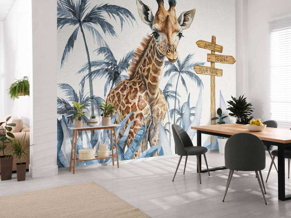 Baby-Giraffe im Dschungel blau