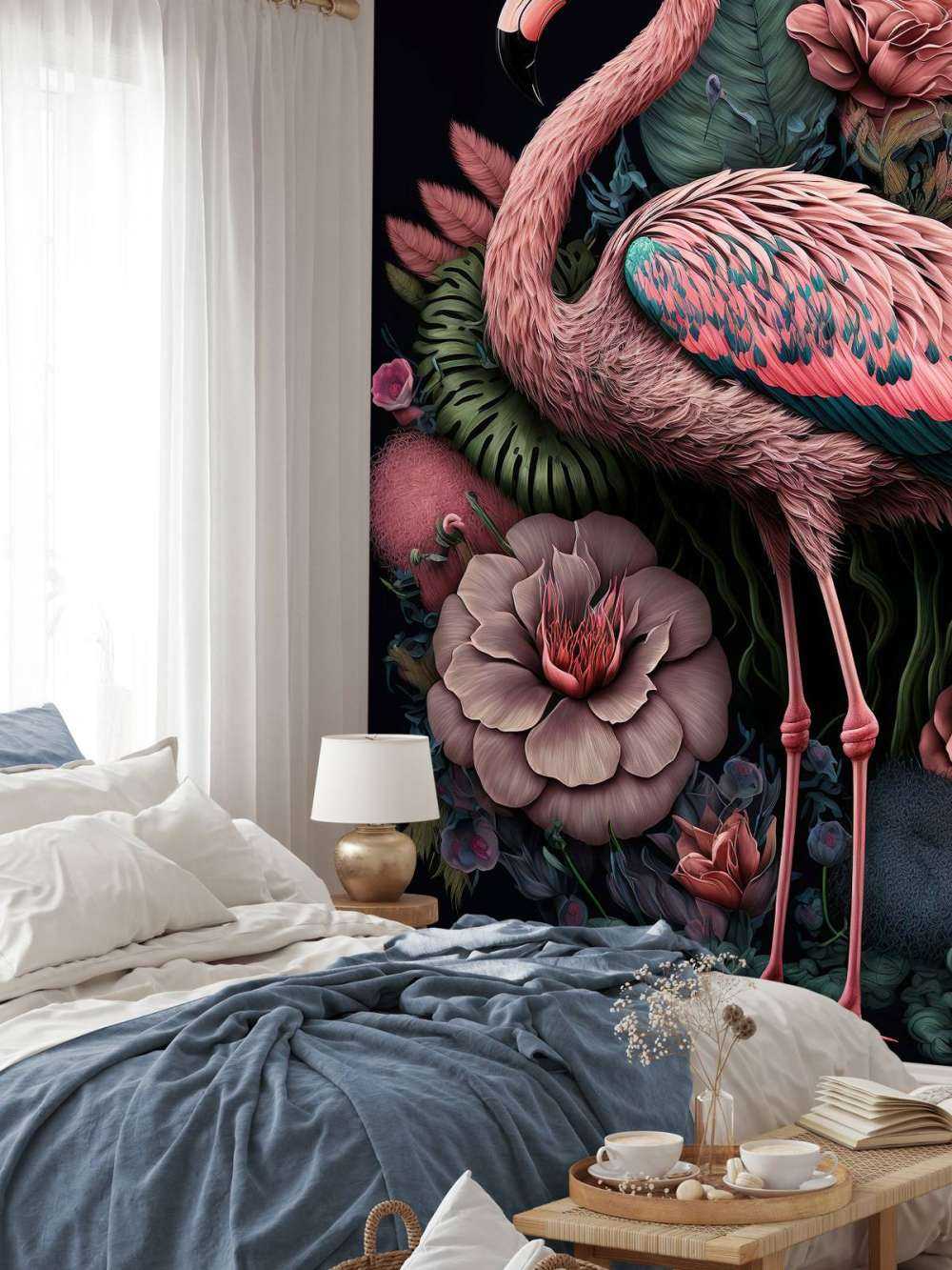 Flamingo Blumenpracht Nacht