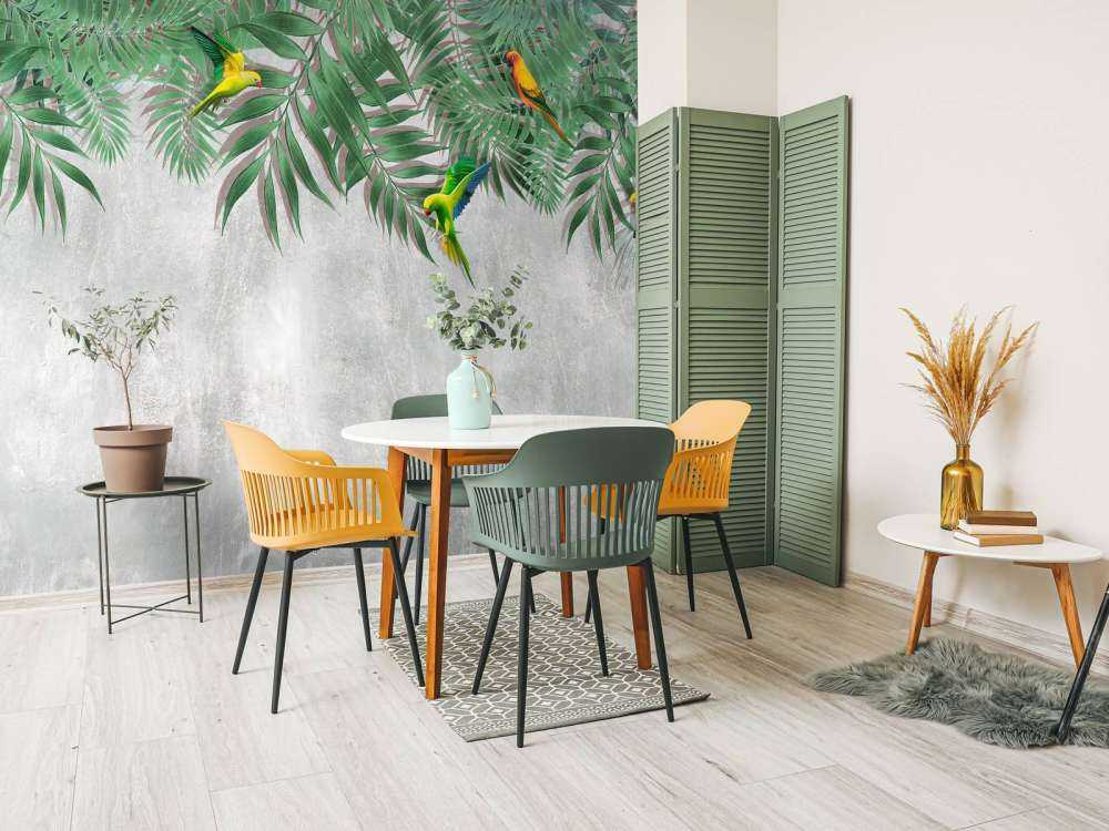 Tropische Blätter und Sittiche