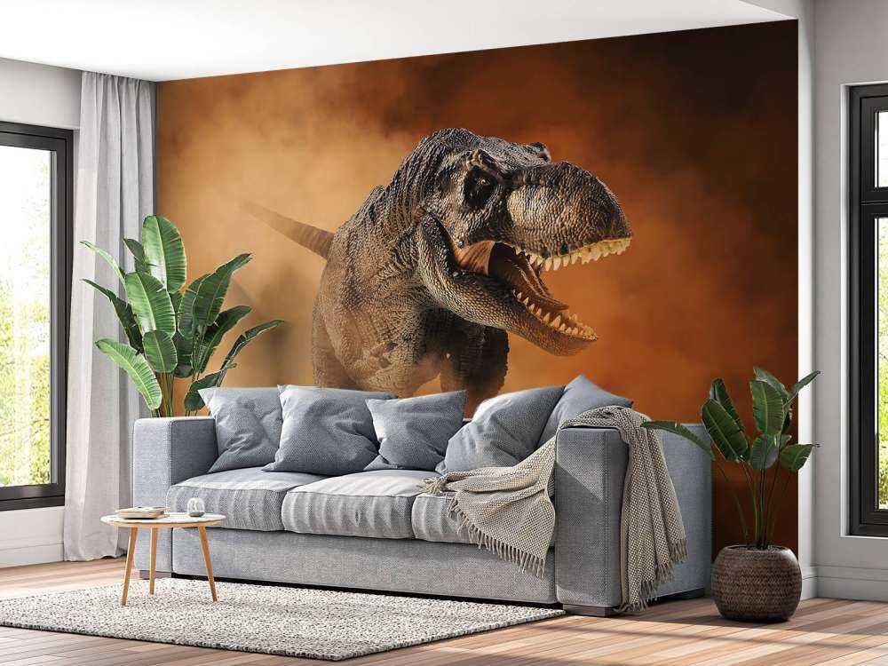 Tyrannosaurus läuft durch Rauch
