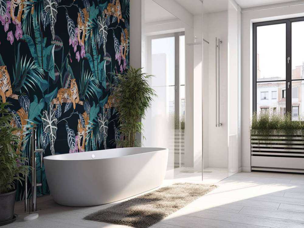 Tiger, Blätter und Blumen