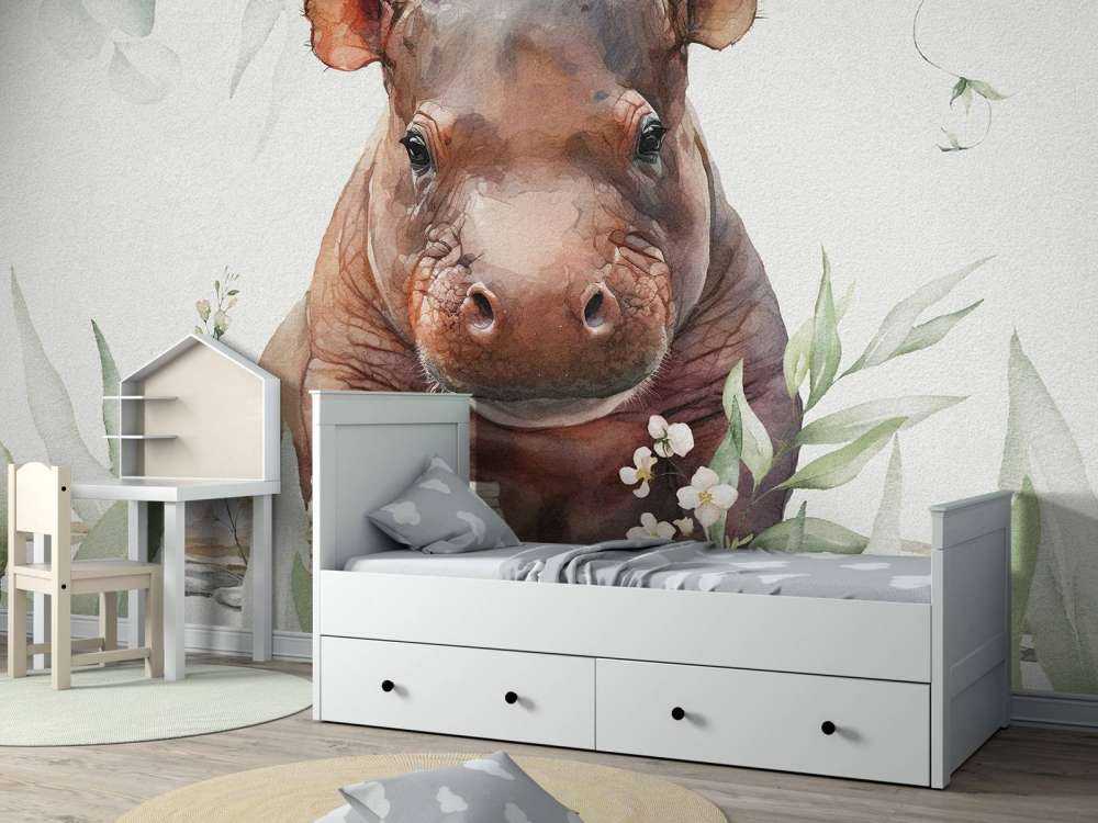 Baby Nilpferd zwischen den Blättern