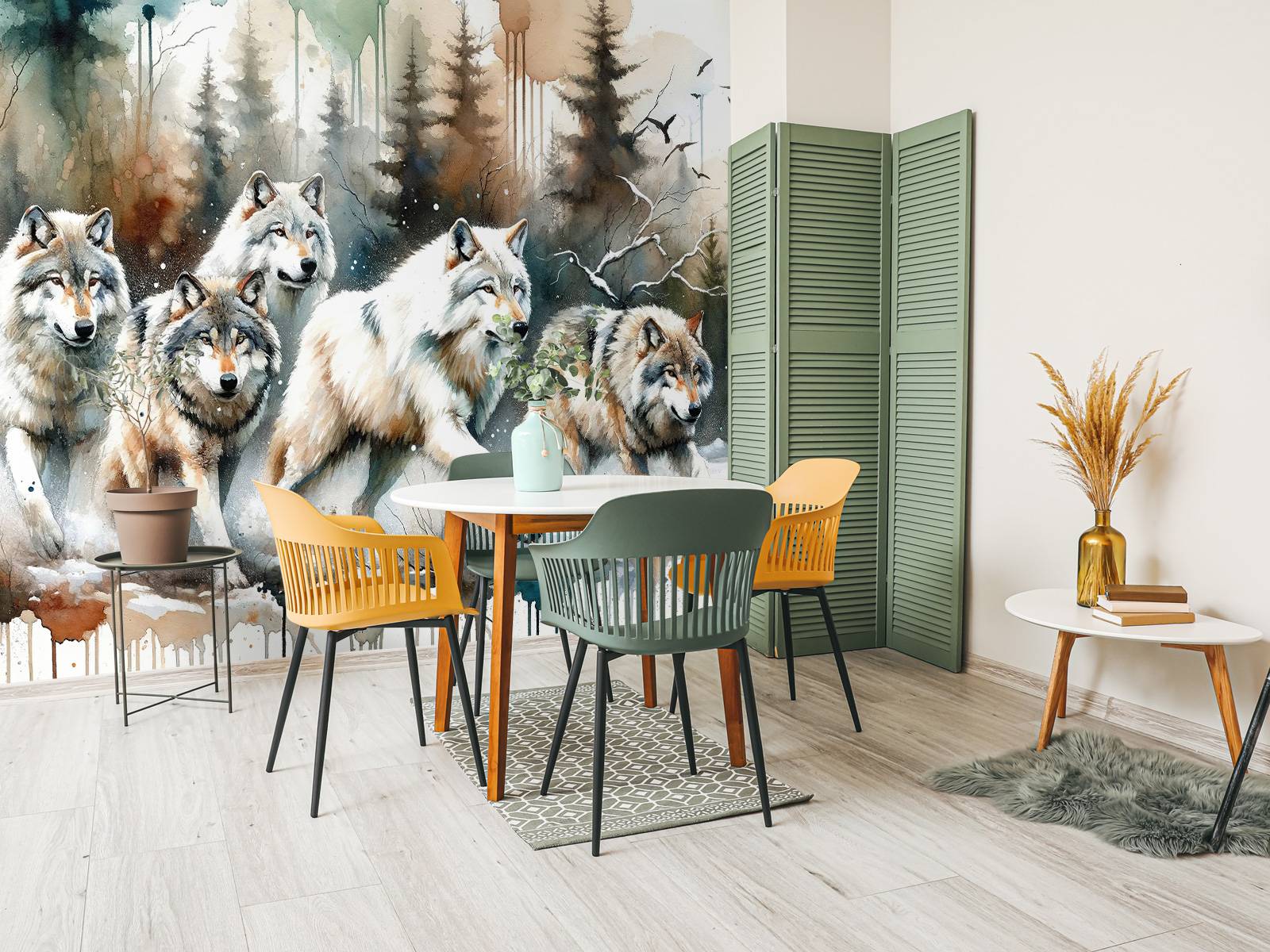 Fototapete - Watercolor Pack of Wolves - Fototapete, image size:1600x1200