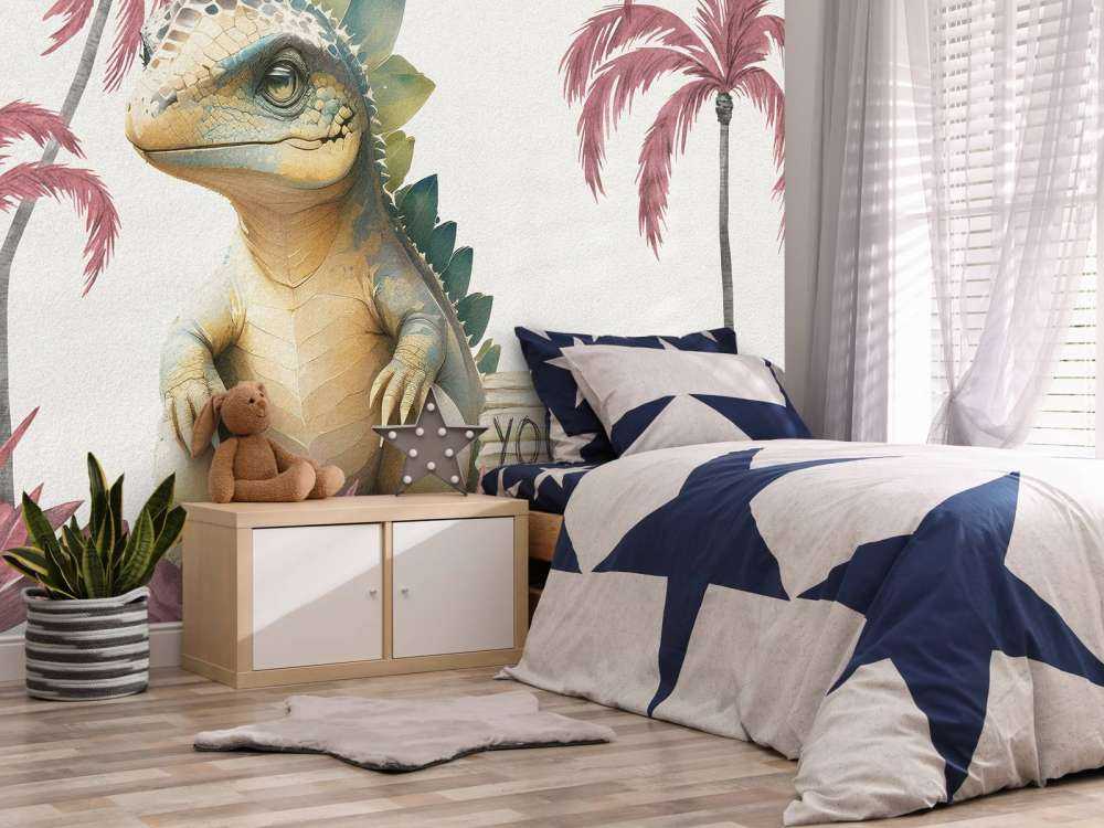 Baby-Stegosaurus im rosa Dschungel