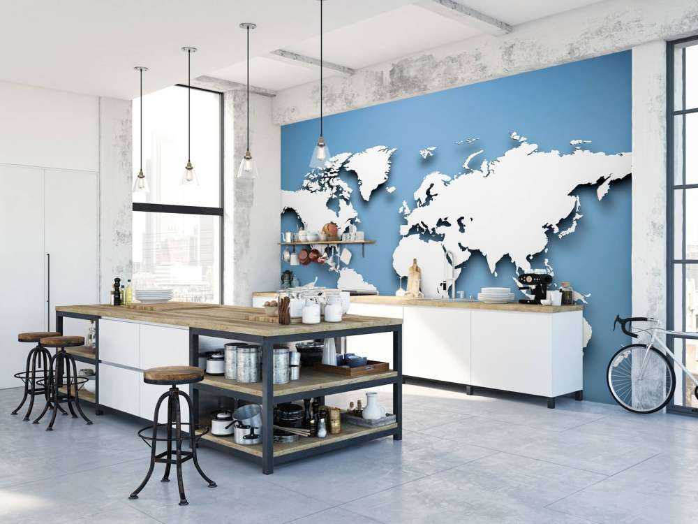 3D-Weltkarte blau