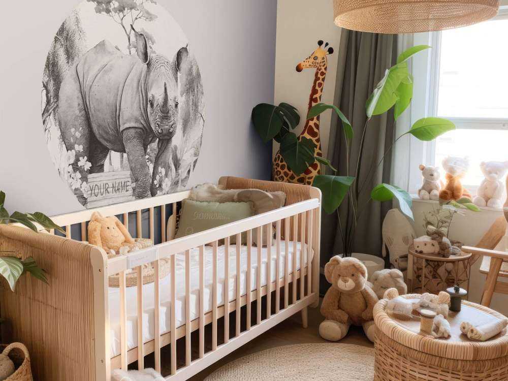 Baby Nashorn in der Savanne beige